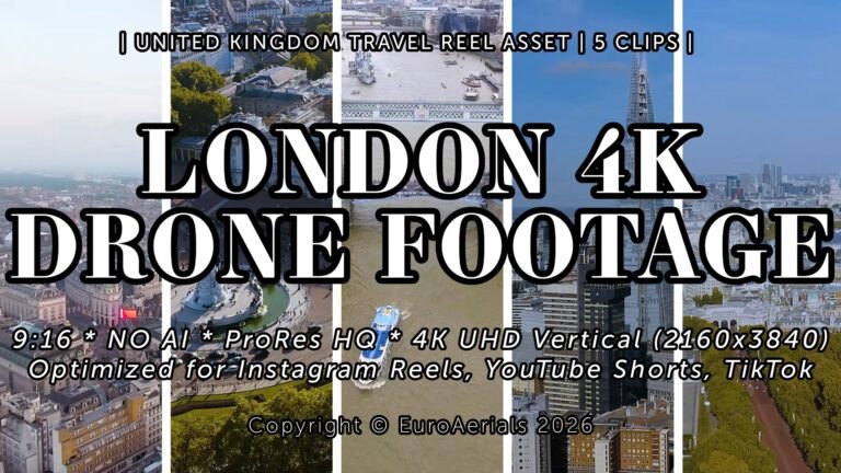London 4K vertical drone footage featuring Tower Bridge and The Shard