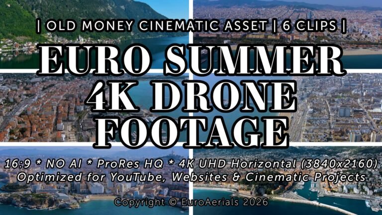 Euro Summer 4K horizontal drone footage featuring Cannes, Nice, Barcelona and Hallstatt