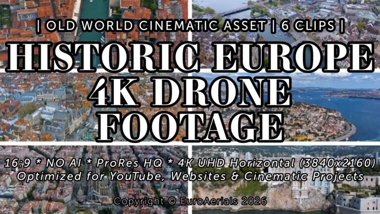 Historic Europe 4K horizontal drone footage featuring Venice canals, Istanbul Hagia Sophia, and Bruges
