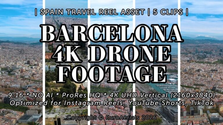Commercial safe Barcelona stock video bundle featuring 4K vertical drone footage of Eixample and Port Vell