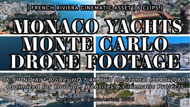 Monaco yacht 4K horizontal drone footage featuring Port Hercules, Monte Carlo casino, Monaco stadium and Monaco palace